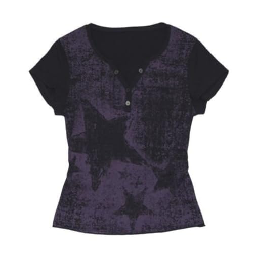 Y2k Fairy Grunge 2000s Short Sleeve Top Whimsy Twee Harajuku Emo Scene Clothes Vintage Mcbling Alt Fairycore Shirt (Deep Purple,Small)