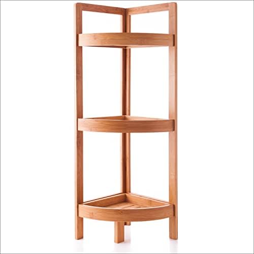 woodluv 3 Tier Free Standing Bathroom Corner Storage Shelf Storage Unit