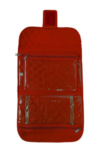Image of Yazzii Trifold Craft Project Case - Sewing and Craft Supplies Storage Tote, Travel Organizer Bag with Clear Pockets and Handle for Knitting, Crochet, Sewing Accessories - Red