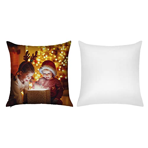Coddsmz Set of 2 Sublimation Blanks Pillowcase Pillow Covers Heat Transfer Pillow Cases DIY Halloween Christmas Cushion Case with Concealed Zipper 18x18 Inch White No Insert