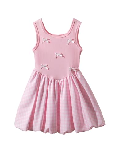 Verdusa Girl's Cute Bow Gingham Plaid Tank Dress High Waisted A Line Ruffle Short Dresses