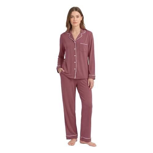 Image of HEARTNICE Womens Pajama Set, Soft Long Sleeve Pajamas & Long Pants with Pockets, Button-up Sleepwear Lounge Pjs