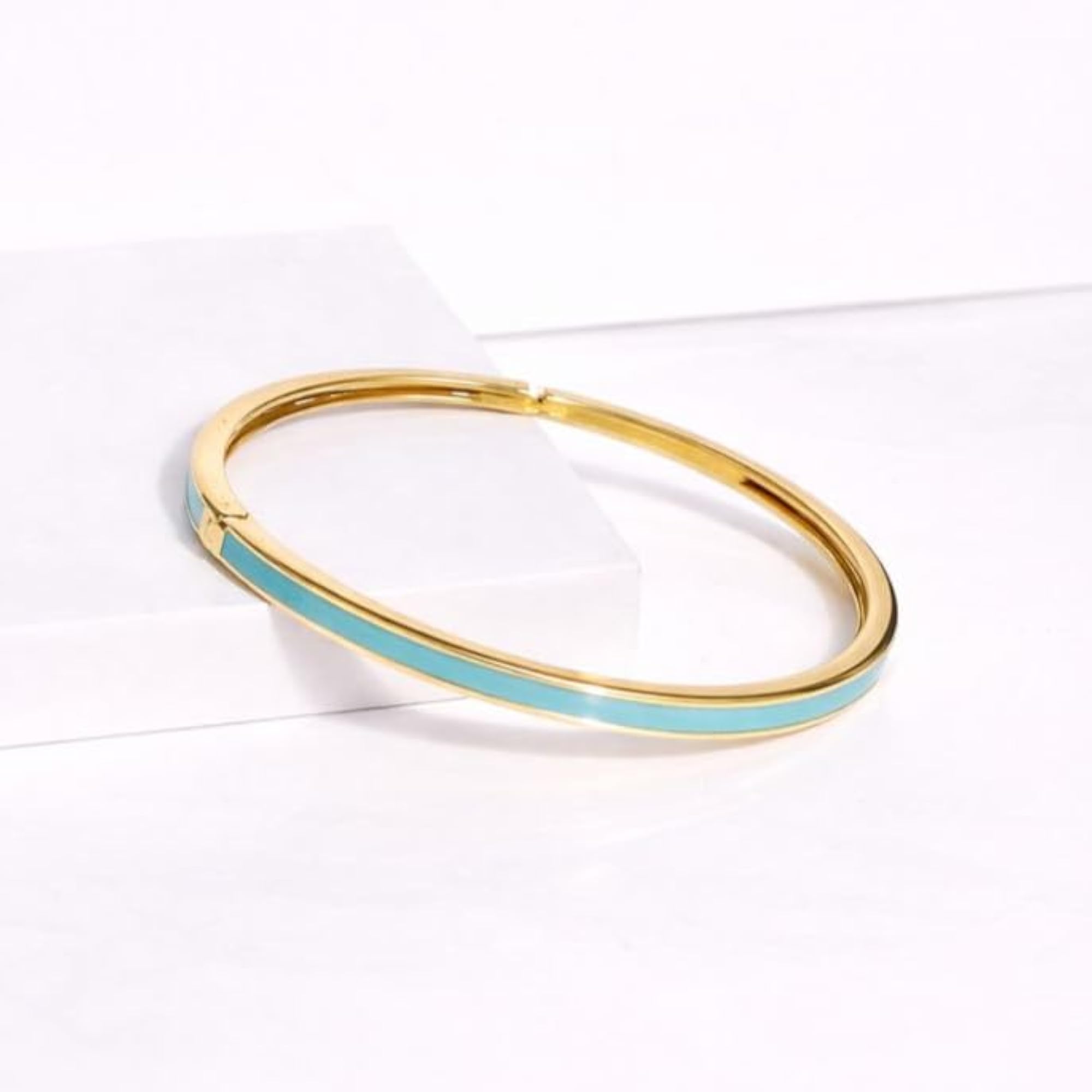 Women's 925 Sterling Silver Gold Plated Blue Enamel Minimal Bangle