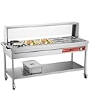 VEVOR Commercial Food Warmer, 8 Pans + 2 Pots Electric Steam Table, 1800W Professional Buffet Catering Food Warmer with Shield Undershelf Wheels, Stainless Steel Server for Party Restaurant