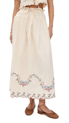 MOON RIVER Women's Eyelet Scallop Hem Midi Skirt