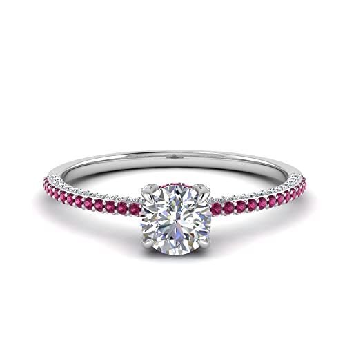 Image of Choose Your Gemstone Delicate Hidden Halo Diamond CZ Ring 925 Sterling Silver Round Shape Petite Engagement Rings Minimal Modern Design Birthday Gift Wedding Gift US Size 4 to 12