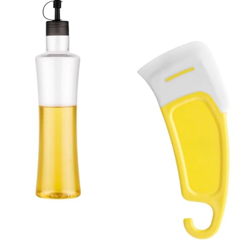 JAYMUKESH & CO. Glass Oil Dispenser Bottle Set with Pour Spout and Funnel, Clear Kitchen Oil Bottle (Oil Bottle & Scraper)
