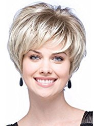 FENCCA Short Straight Wigs for Women Bob White Blonde Wig with Bangs Heat Resistant Synthetic Hair Wigs with Wig Cap FC031
