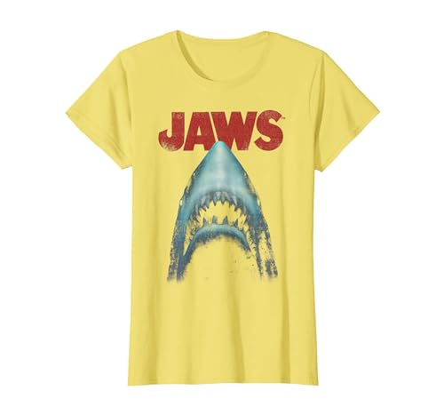 Image of Jaws Distressed Shark Portrait Logo T-Shirt, Women, Lemon Yellow, Large
