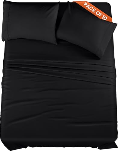 Image of Utopia Bedding Queen Size Sheet Set - Bulk Pack of 10 Bed Sheets Set - Soft Brushed Microfiber - Deep Pockets - Shrinkage & Fade Resistant - Easy Care (Black)