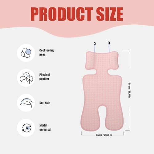 Stroller Cooling Pad Comfortable Breathable 26.8x26.8 In Baby Car Seat Ice Pack Pad Summer Outdoor Non Slip Washable Car Seat Cooler with Hooks & Side Pillow for 0 to 3 Years , Car Seat Cooler