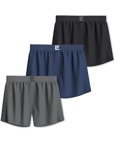 Pierre Calvini Mens Boxers Loose Fit - Soft Jersey Cotton Mens Underwear - Breathable Lightweight & Tag-Free Mens Boxer Shorts with Stay-Put Waistband for All-Day Comfort - 3 Pk - Dark - Large