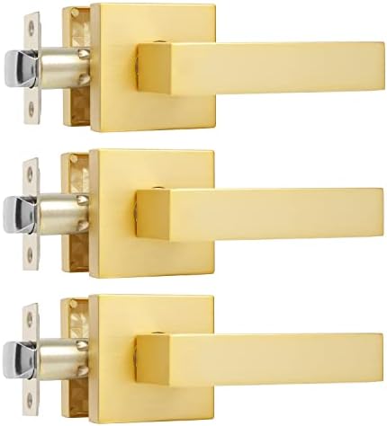 Leydebong 3 Pack Bed/Bath Room Door Lever for Privacy Bathroom and Interior Door Heavy Duty Door Lock Handle Stain Brass/Gold Finish