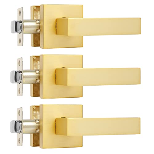 Leydebong 3 Pack Bed/Bath Room Door Lever For Privacy Bathroom And Interior Door Heavy Duty Door Lock Handle Stain Brass/Gold Finish #TOP8