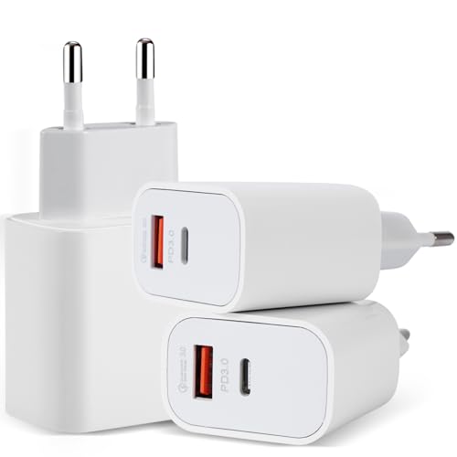 3 Piezas Cargador USB C, Enchufe 20W Reemplazo de Samsung Galaxy A15 A14 A13 A05S, iPhone 15 14 13 12 11 Plus/Pro/Pro MAX, USBC Rápido Tipo C Adaptador Pared Carga Móvil Cabezal (Blanco Lechoso)