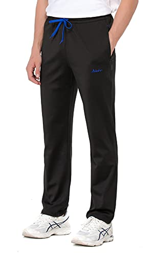 Clothin Men's Exercise Pants With Zipper Pockets Elastic Waist Open Bottom Workout Sweatpants For Athletic Running Fitness(Black Blue-M) #TOP2