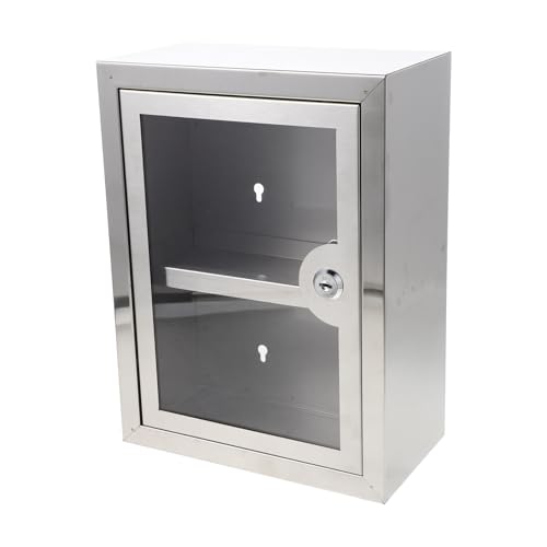 MALUGOGO Pequeña caja de herramientas de metal con bloqueo, gabinete de pared de metal de 11 x 8.2 pulgadas, sistema de bloqueo de acero inoxidable de doble capa, aspecto elegante, montado en la pared