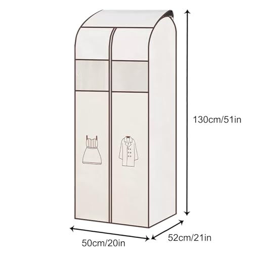 Garment Rack Cover with Clear Window, Fully Sealed Hanging Clothes Bag, Non-Woven Material, Garment Bags for Hanging Clothes(50x52x130cm/20x21x51in)2