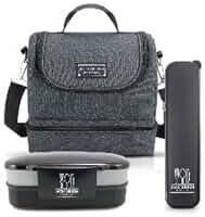 Kit Fitness Bolsa Térmica c/ 2 compartimentos e Pote de Marmita 2 Andares com Porta Talher (PRETO)