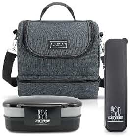 Kit Fitness Bolsa Térmica c/ 2 compartimentos e Pote de Marmita 2 Andares com Porta Talher (PRETO)