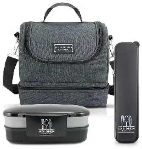 Kit Fitness Bolsa Térmica c/ 2 compartimentos e Pote de Marmita 2 Andares com Porta Talher (PRETO)