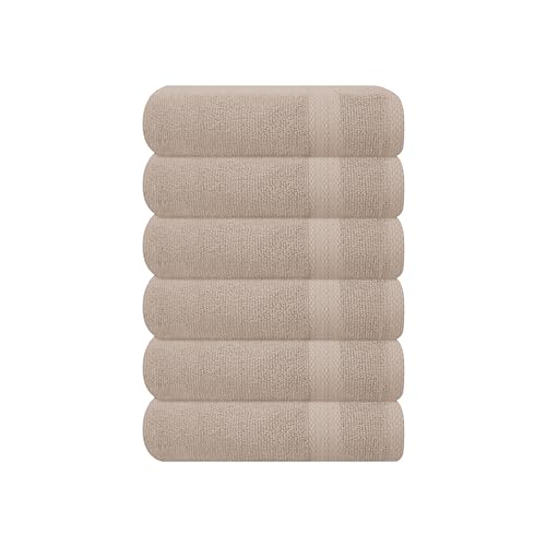 GLAMBURG Ultra Soft 6-piece Hand Towel Set 16x28-100% Ringspun Cotton - Durable & Highly Absorbent Hand Towels - Ideal for use in Bathroom, Kitchen, Gym, Spa & General Cleaning - Tan
