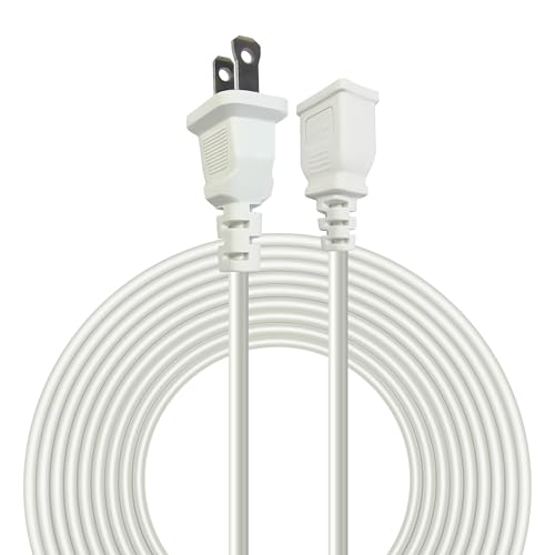 White 10ft 2-Prong Extension Cord, 5A 625W, Indoor Use