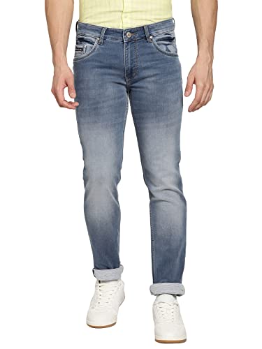 Image of Cantabil Cotton Denim Flat Front Mid Rise Full Length Regular Fit Casual Jeans for Men | Denim for Mens | Mens Full Length Cotton Casual Jeans (P MDNM00188 DARKMERCERISED)