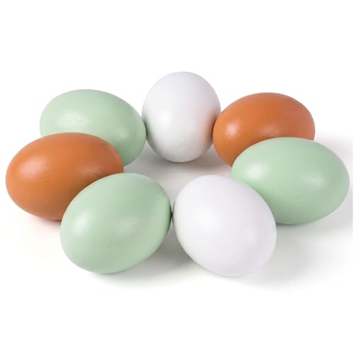 SallyFashion 7 Pcs Wooden Fake Eggs 3 Colors Wood Fake Chicken Nesting Eggs for Crafts Home Decor