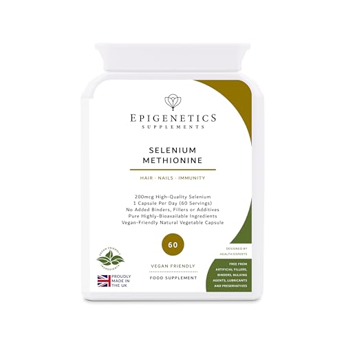 Selenium Methionine 200mcg | Bioavailable High Strength L-Selenomethionine | 60 Vegan Friendly Capsules UK Made | Long 2 Month Supply by Epigenetics Supplements