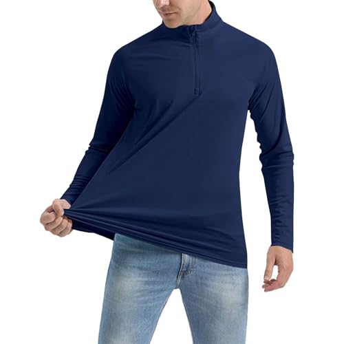 Men UPF 50+ Long Sleeve Shirts 1/4 Zip Up SPF UV Sun Protection Rash Guard Outdoor Hiking Fishing Running T-Shirt Ultra Light2