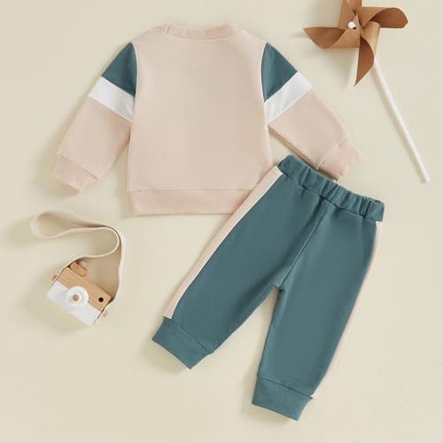 MoZiKQin Toddler Baby Boy Girl Fall Clothes Contrast Color Long Sleeve Sweatshirt Tops and Pants Set 2Pcs Winter Outfits4