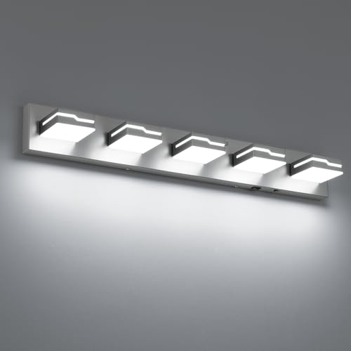 Image of 5-Light LED Bathroom Vanity Light, 32-Inch Brushed Nickel | Vanity Light Fixture with Wireless Motion Sensor, 3CCT Dimmable Lighting Over Mirror, Adjustable Acrylic Heads