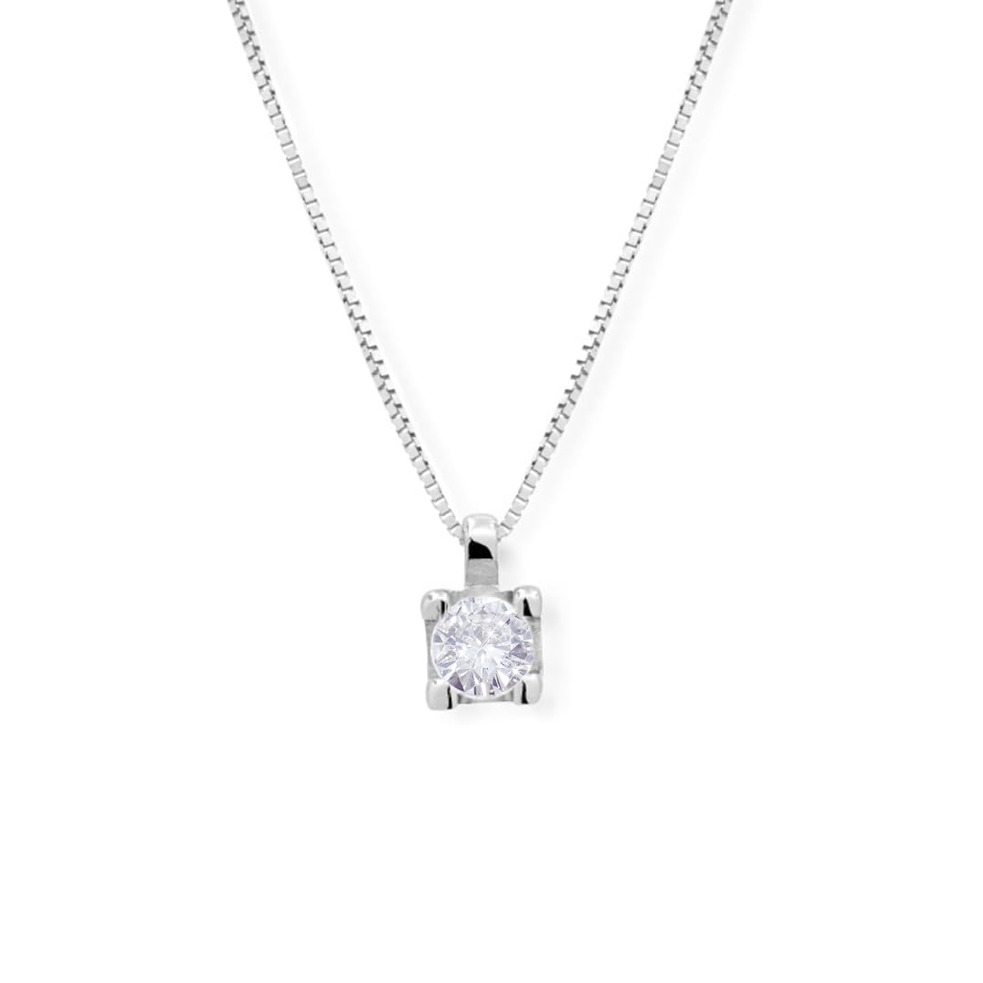 Collana catenina con ciondolo Punto Luce pendente Diamante taglio brillante 0,10 ct gioiello elegante da donna sposa matrimonio
