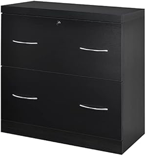 Multigot Filing Cabinet, Lockable Desk Cabinet with 2 Large Drawers, Modern Lateral Storage Cupboard for Office Home (Black)