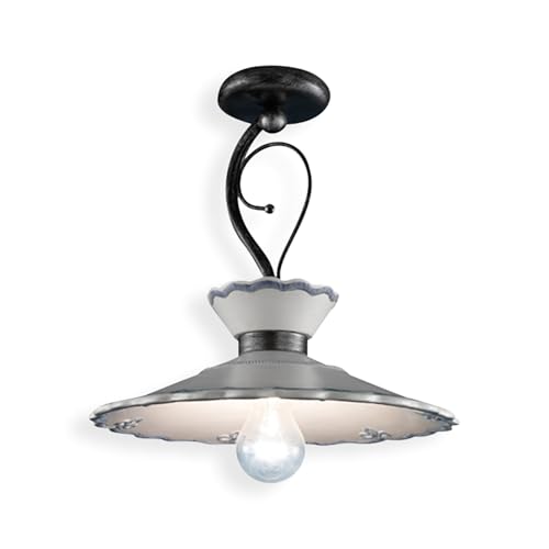 Plafonnier classique Ravenne E27 44cm lustre métal noir et céramique blanche