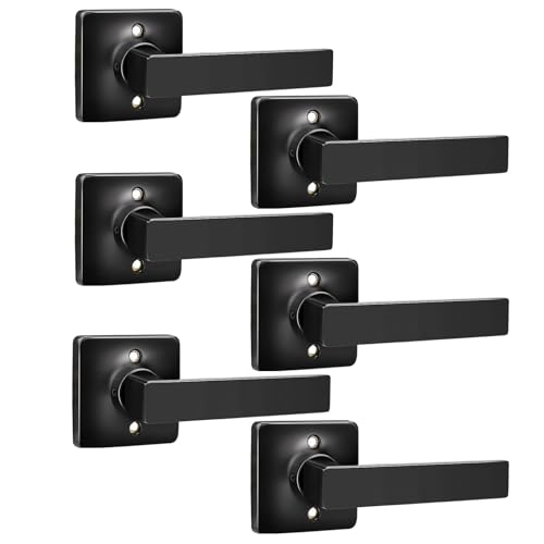 Image of GOBEKOR 6 Pack Single Dummy Door Handles Black Square Door Lever Non-Turning Lock Interior Closet French Door Handle Straight Dummy Levers