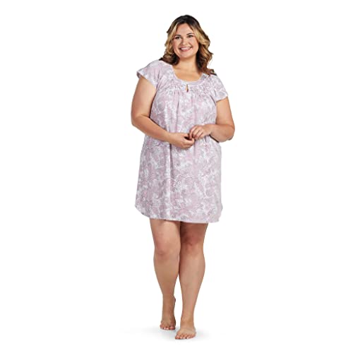 Miss Elaine Nightgown - Short Cottonessa Gown, Short Sleeves And Beautiful Pattern, Sleepwear & Loungewear (1X, Pink And Grey Paisley) #TOP2