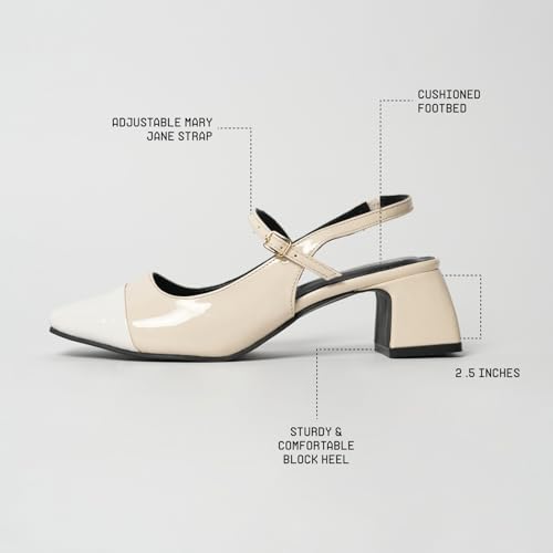 Image of Theater Women Twiggy Mary Jane Block Heel Sandals with Square Toe and Adjustable Buckle Slingback | Cushioned Comfort for Office & Formal Wear