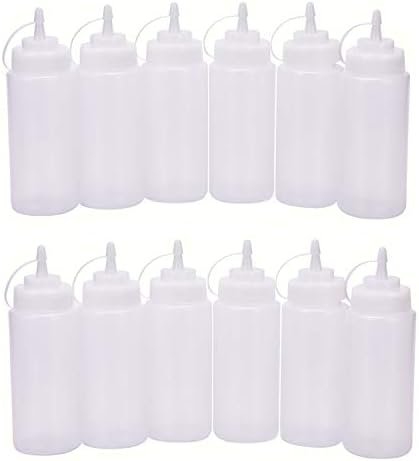 12 Pcs 16oz Plastic Squeeze Condiment Bottles with Tip Cap Clear Squeeze Bottles No Leak Sauce Squeeze Bottle for Ketchup,BBQ,Sauces,Syrup,Condiments,Dressings,Arts&Crafts(Bulk Translucent BPA Free)