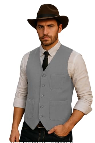 Formal Men's Suit Vest Regular Fit Herringbone Tweed Classic Wool Waistcoat Wedding Grooms