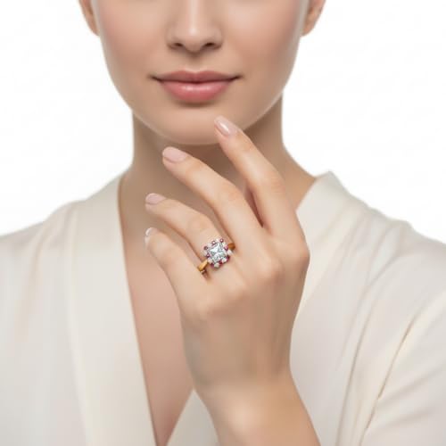 Image of Choose Your Gemstone Floating Halo Diamond CZ Ring Yellow Gold Plated Princess Shape Halo Engagement Rings Everyday Jewelry Wedding Jewelry Handmade Gifts for Wife US Size 4 to 12
