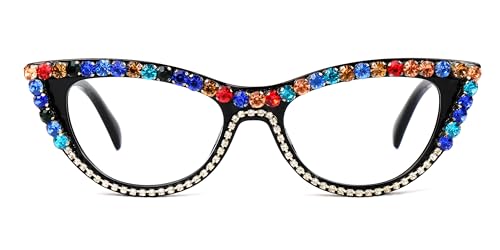 Image of VOOGLAM Stylish Rhinestone Cat Eye Blue Light Glasses for Women Anti Eyestrain Dry Eyes Eyewear Cathleen