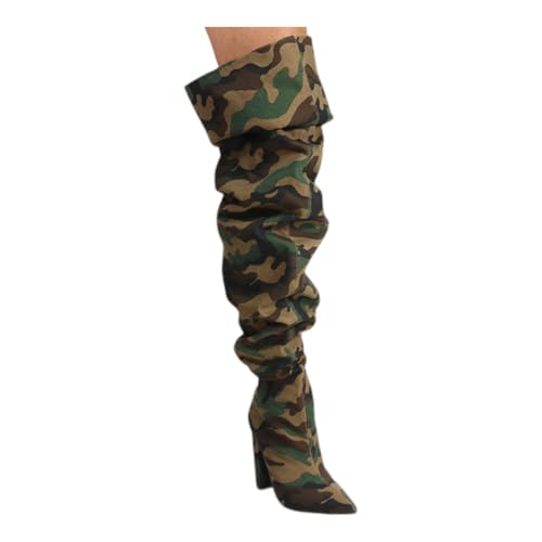 Liliana Women's Over The Knee Thigh High Chunky Heel Slouchy Boots2