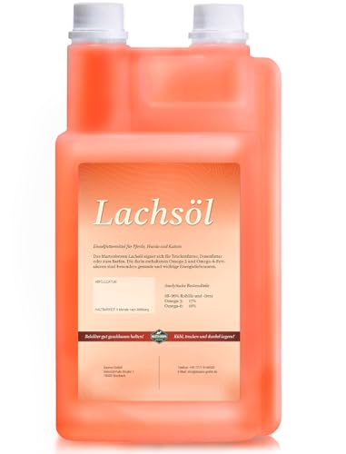 Martenbrown® 1 Liter Norwegisches Premium Lachsöl für Hunde, Pferde und Katzen | Fischöl aus der Flasche | für Trockenfutter, Dosenfutter oder als Barf-Öl