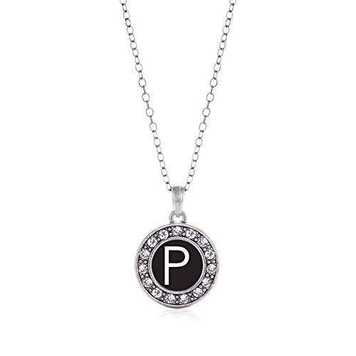 Inspired Silver - My Initials - Letter P - Silver Necklace for Women - Circle Pendant Chain Necklace Jewelry Gift with Cubic Zirconia - Women's Necklace Charm with Lobster Claw Clasp