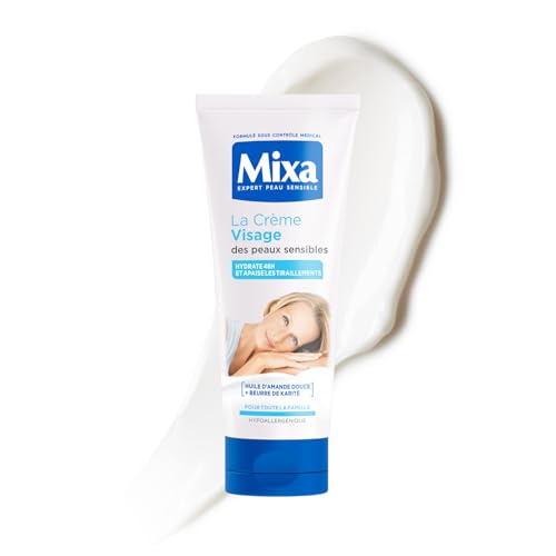 MIXA - Crème Visage Peaux Sensibles - Hydratation 48H & Apaisante - Huile d’Amande Douce + Vitamine E - Nourrit & Protège - Toute...
