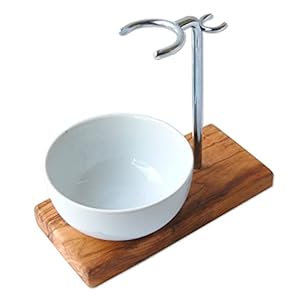 D.O.M. Rasierpinselhalter KLASSIK aus Olivenholz mit Porzellanschale rund 8,5 cm