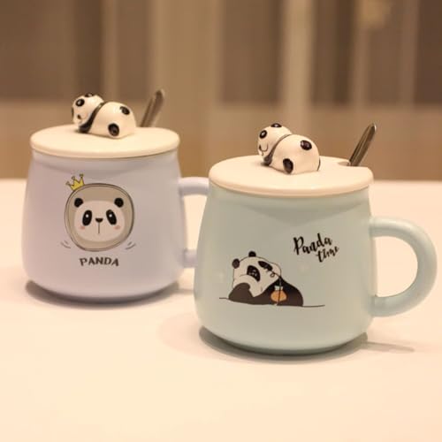 NYRWANA Coffee Mug, Gift for Woman, Birthday Present for Girlfriend, Present for Wife Birthday, Mugs for Present, Valentine Gift for Girlfriend, Panda Mug with Lid & Spoon (Purple-350 ml)