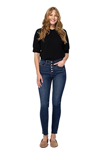 Judy Blue Women's High Rise Exposed Button Fly Cutoff Hem Skinny Jeans (As1, Numeric, Numeric_29, Regular, Regular, Dark) #TOP3